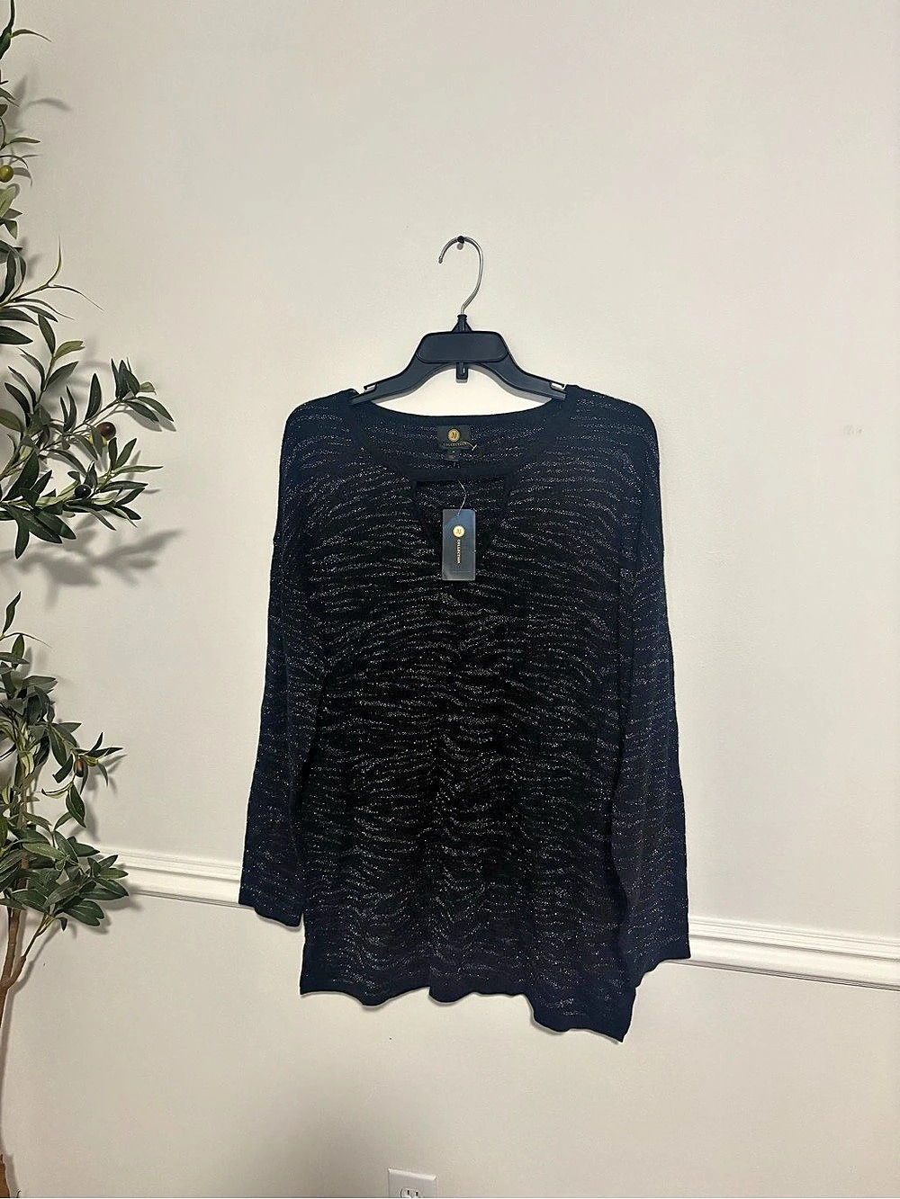JM Collection Luxe Hues Cutout Metallic Sweater Black Medium